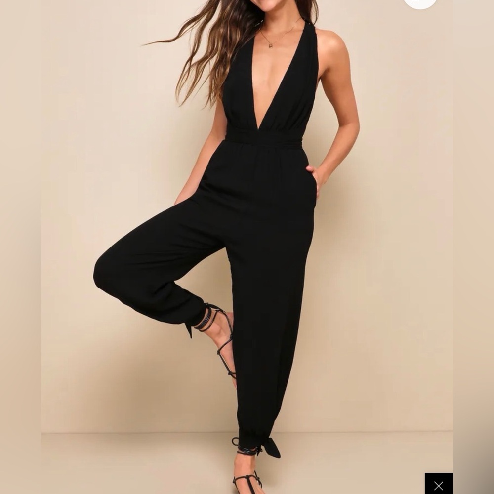 Lulus Deep V-Neck Black Convertible Halter Jumpsuit